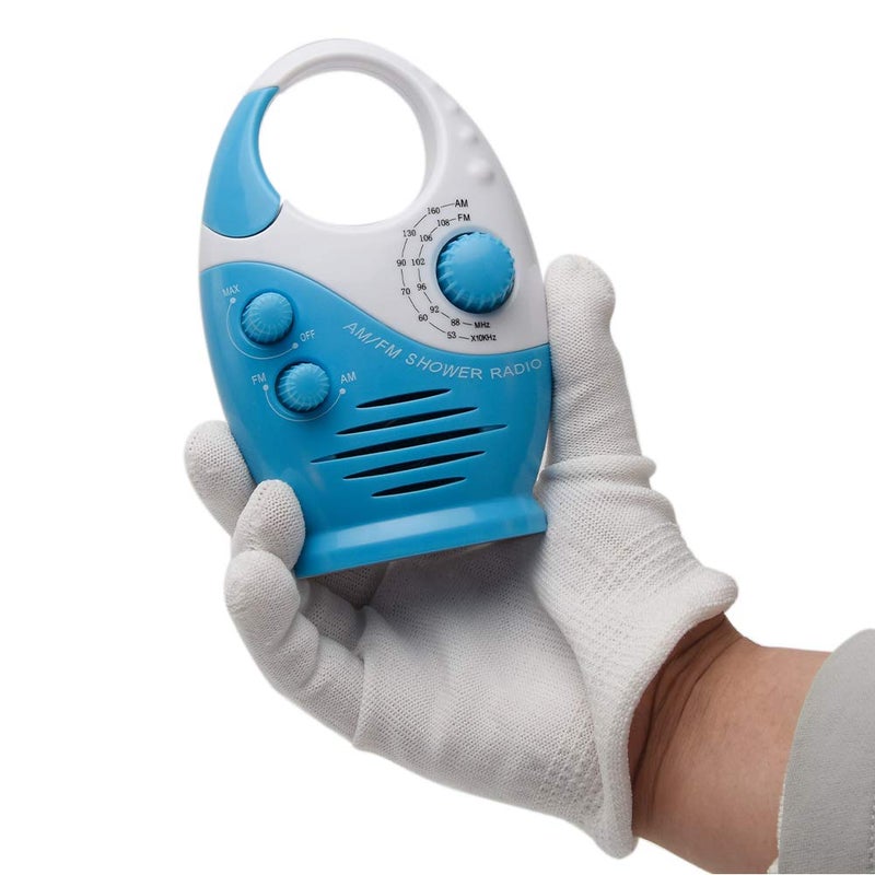 HONUTIGE Waterproof Shower Radio, Splash Proof AM/FM Radio with Top Handle for Bathroom Outdoor Use - Built-in Speaker & Adjustable Volume(Blue and White) - Image 4
